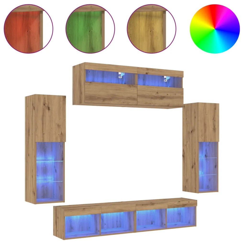 TV faliszekrények LED világítással 2 db Kézműves tölgy 80x30x30 cm