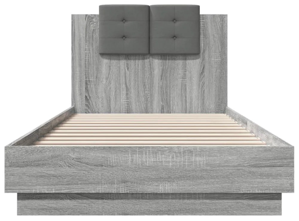 szürke sonoma színű szerelt fa ágykeret fejtámlával 90 x 200 cm