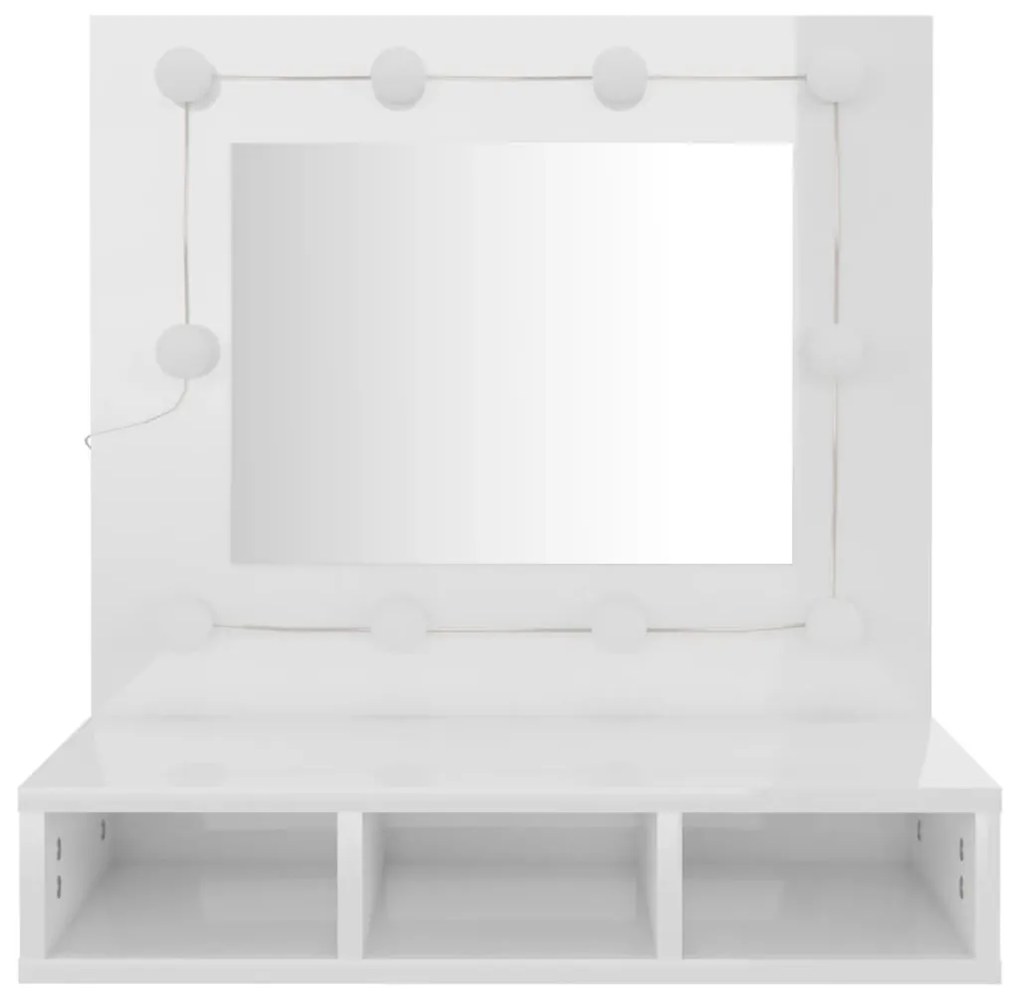 magasfényű fehér tükrös szekrény LED-ekkel 60 x 31,5 x 62 cm