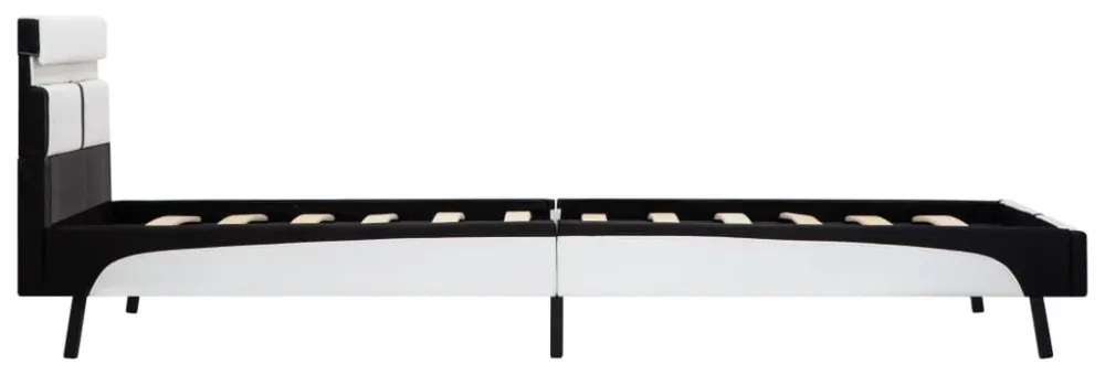 fehér és fekete LED-es műbőr ágykeret 90 x 200 cm