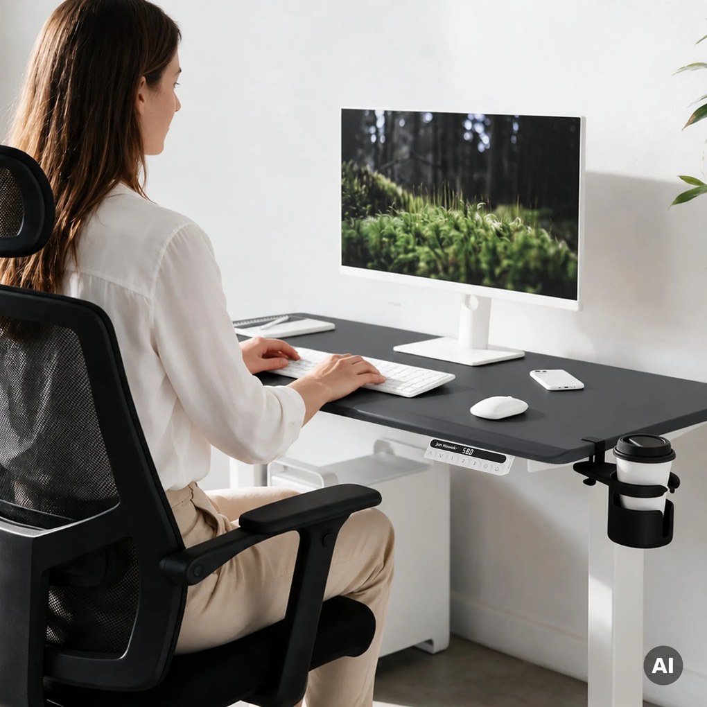 Elektromos, állítható magasságú, ergonomikus, fehér-antracit íróasztal,1200x600 mm: ARIA