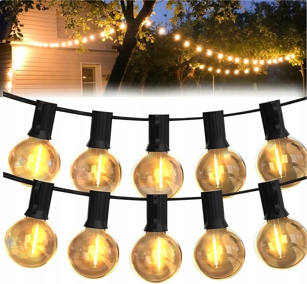 Led Fényfüzér Kerti Lámpa 18m 30X Kültéri Kerti Izzók