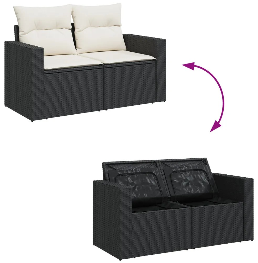 8 Darabos Kert Sofaszett Párnákkal Fekete Poli Rattan Akáccal