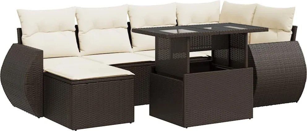 vidaXL 7 részes barna polyrattan kerti ülőgarnitúra párnákkal