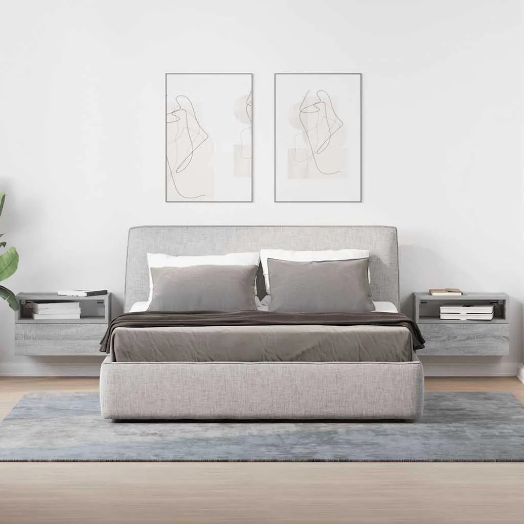 2 db szürke sonoma színű fali éjjeliszekrény 45 x 26 x 28,5 cm