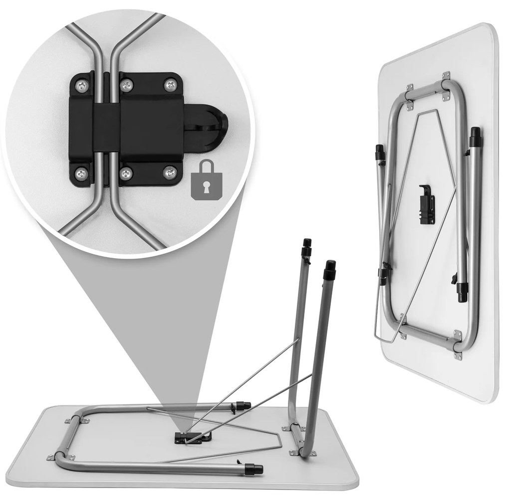 Összecsukható kempingasztal FOKA, 80x54x50–69 cm, fehér színben Casaria