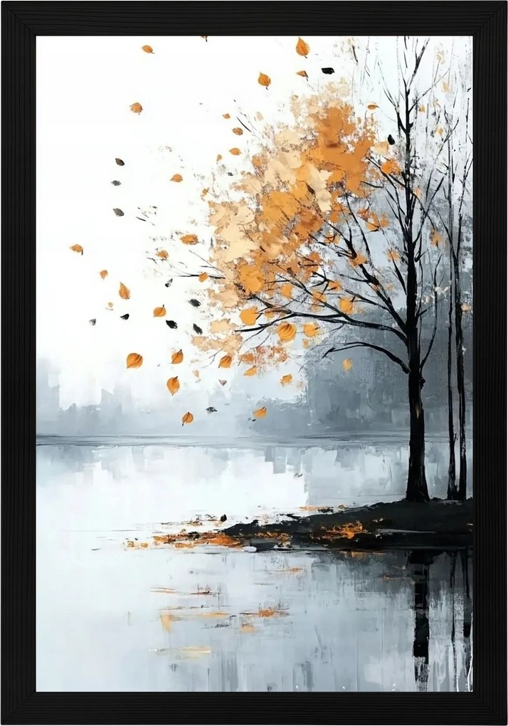 Poszter Keret Fa Tájkép Természet Ősz Fa Eső Szél 40x60