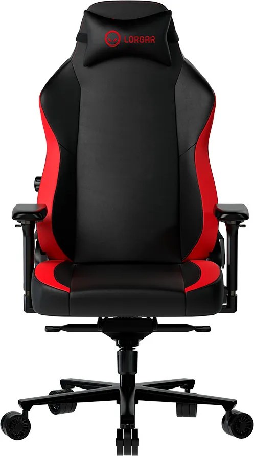 LORGAR Gamer szék, fém váz, multiblokk mechanizmus, 4D karfák, 5 csillagos alumínium láb, gázlift, szövet műbőr, fekete-piros