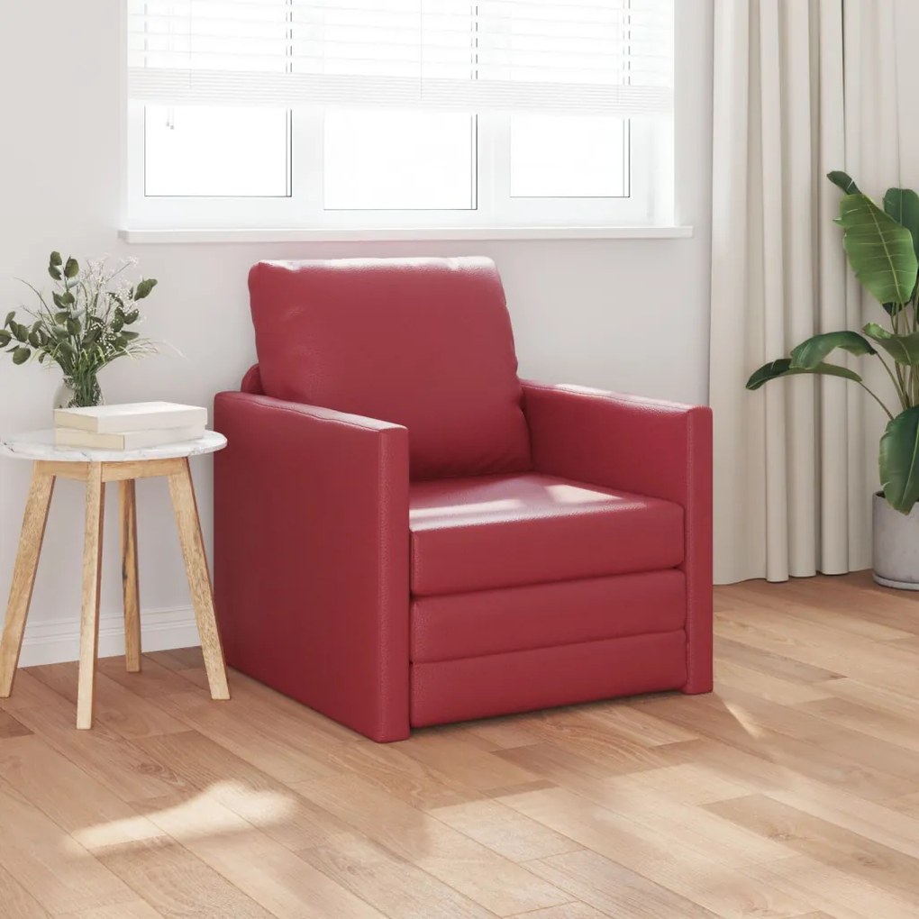 vidaXL Földi Kanapéágy 2 az 1-ben Burgundi vörös 74x77x81 cm Műbőr