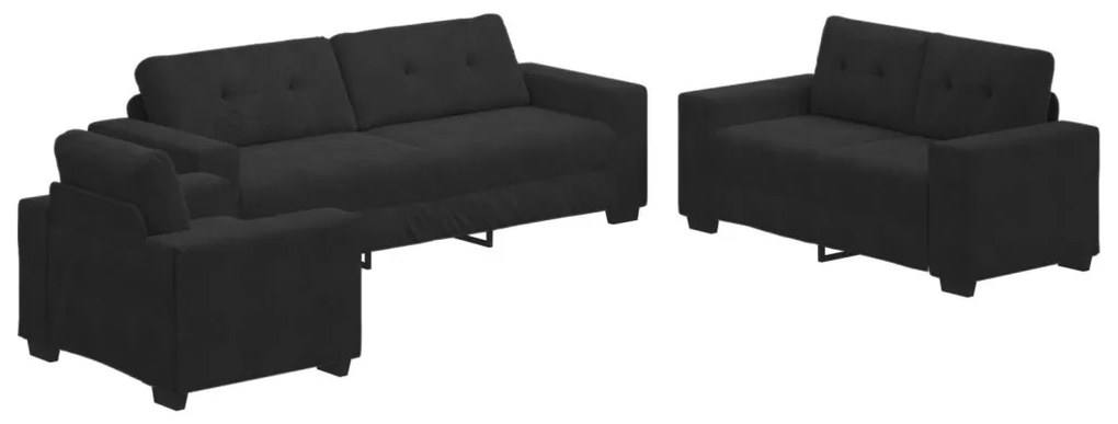 Kanapé Szett párnával 3 pcs Fekete 221 x 78 x 80 cm Bársony