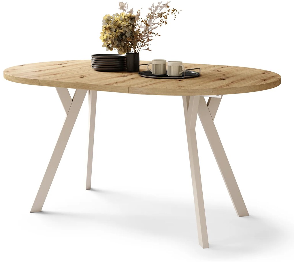 Mazzoni ALMO Artisan tölgy/bézs lábak - BŐVÍTHETŐ KEREK ASZTAL Y ALAKÚ LÁBAKKAL LOFT/IPARI STÍLUSÚ NAPPALIBA/ÉTKEZŐBE