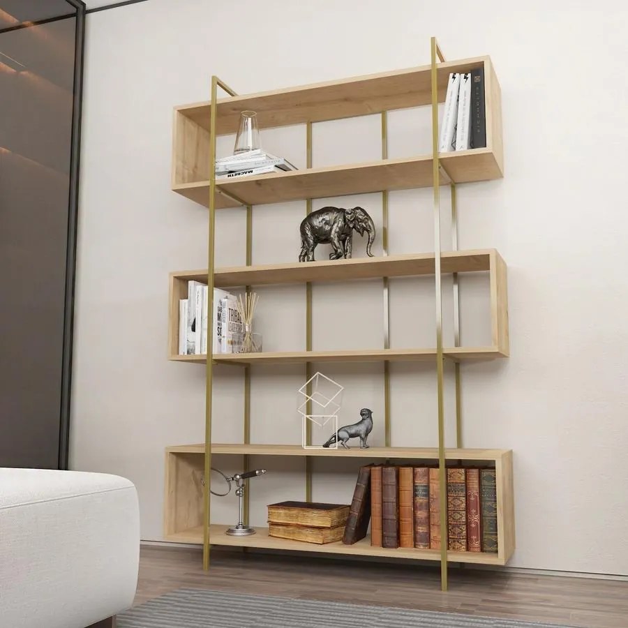 könyvespolc Bruti - Oak, Gold
