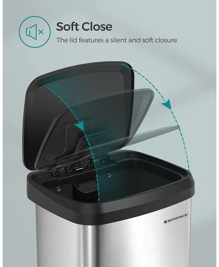 Konyhai szemetes, 68 literes pedálos kuka, ezüst-fekete