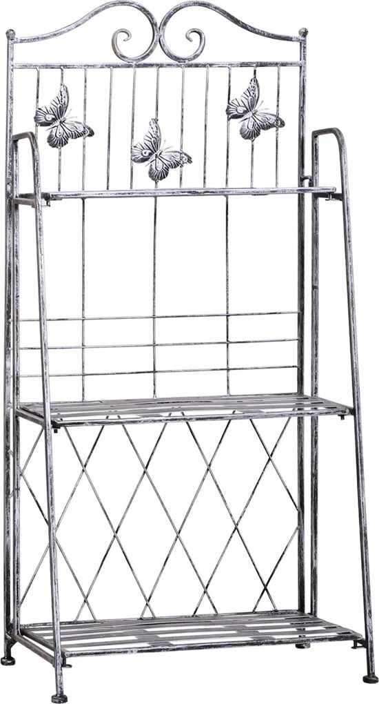 Outsunny 3-Tier Összecsukható Virágtartó Kültéri Használatra Erkély, Terasz vagy Kert, Fém Virágtartó Létra, Kerti Polc Ezüst Szürke | Aosom