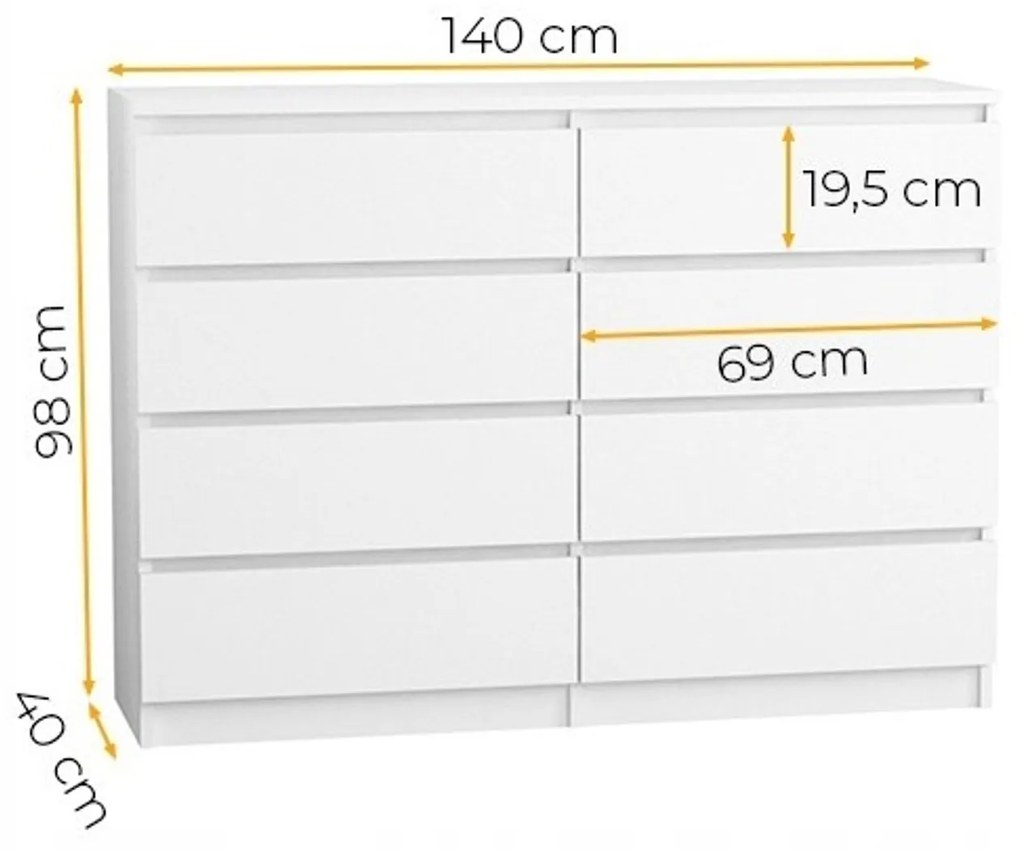 Komód 140/8 cm - sonoma tölgy