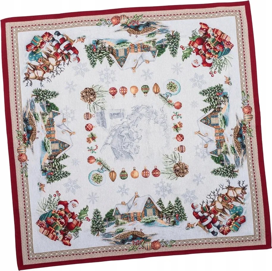 Abrosz asztalterítő 97x100cm Elegáns ünnepi minta, téli város, Mikulás