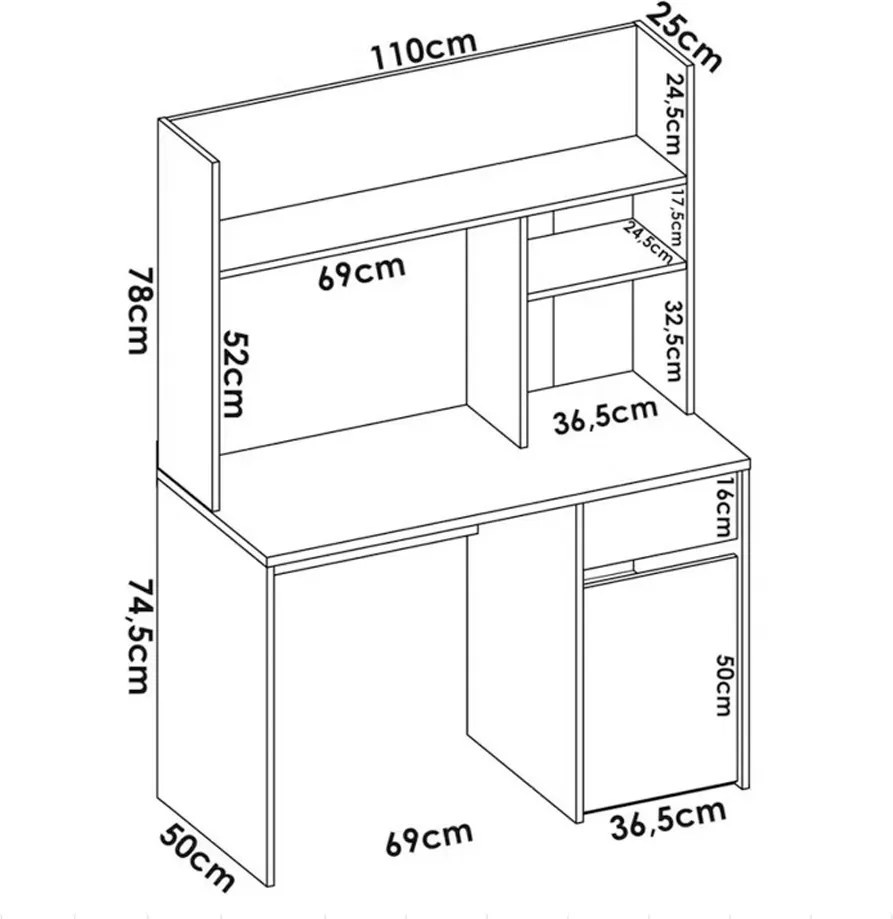 Polcos íróasztal 98,5x45,3x162,5cm szürke FUR1232-3