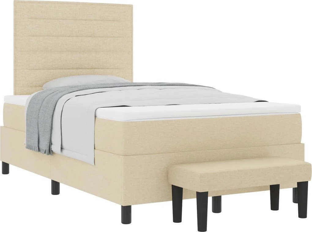 vidaXL Boxrugós ágy matracmal fejtámlával Krém 120 x 200 cm szövet