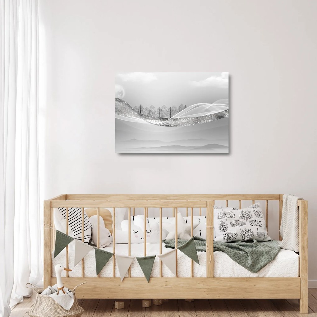 Kép - ezüst táj (üvegen) (70x50 cm)