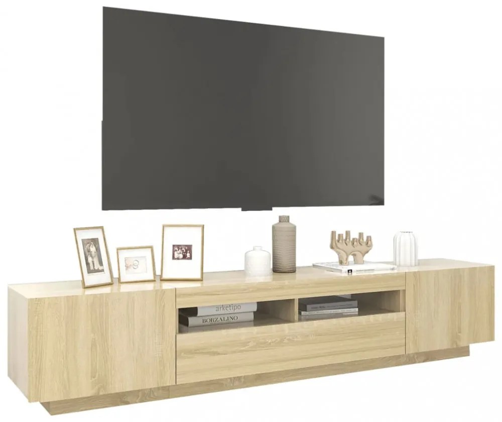 sonoma tölgy színű TV-szekrény LED-lámpákkal 200 x 35 x 40 cm