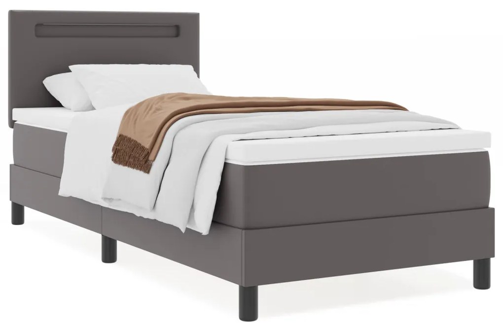 Boxspring ágy matracszal szürkében, 100 x 200 cm, műbőr