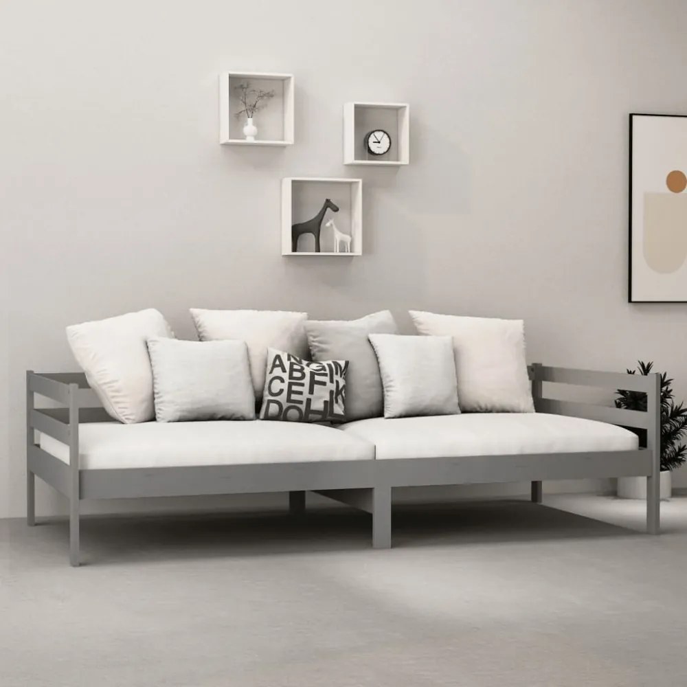 szürke tömör fenyőfa kanapéágy 90 x 200 cm
