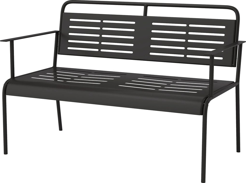 Outsunny 2 fős Kerti Pad, Rácsos Design, Vízálló Kerti Bútor Háttámlával és Karfával, Park Pad 240 kg Teherbírással, Erkély Pad Teraszra, Kert, 121 x