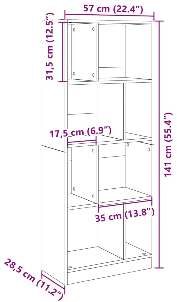 barna tölgy színű szerelt fa könyvszekrény 57 x 28,5 x 141 cm