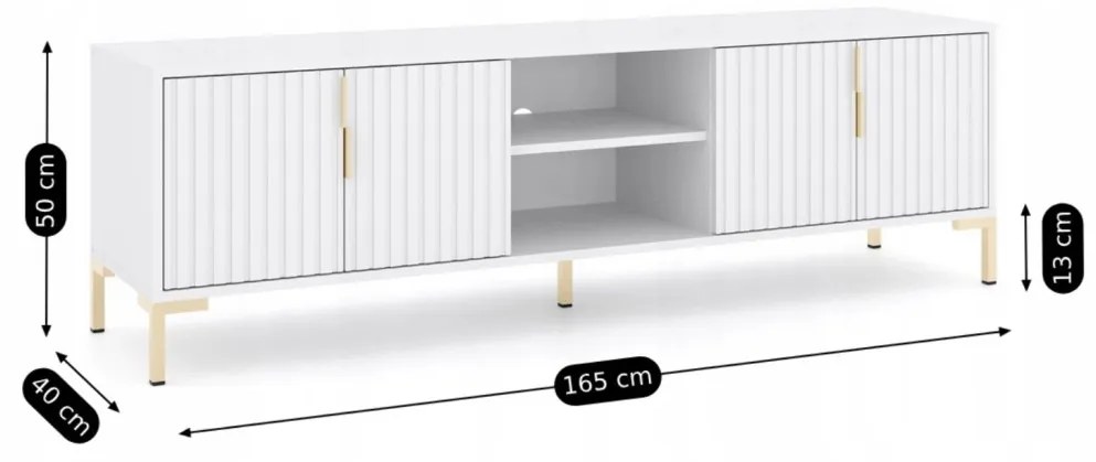 TV-szekrény 165 cm, fehér színben, bordázott fronttal TORELLO