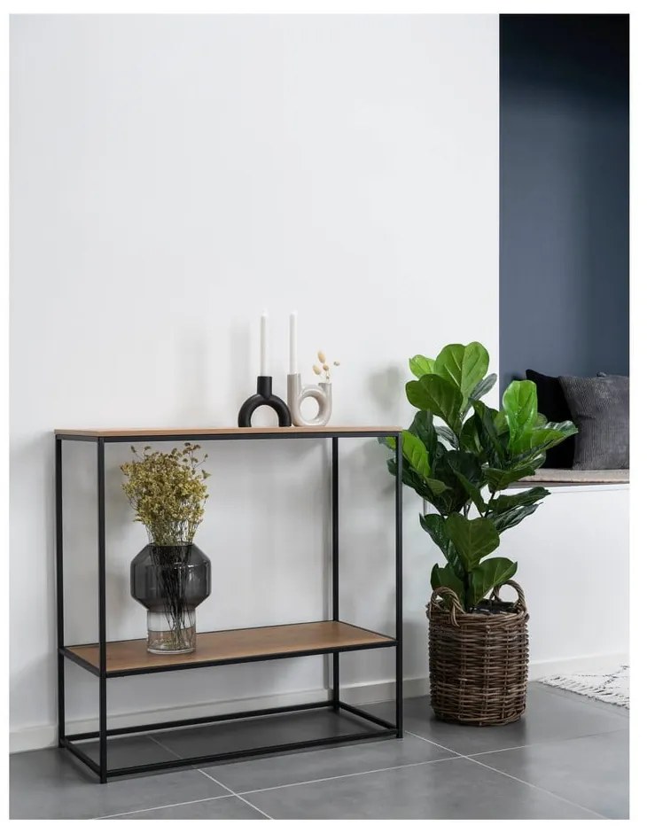 Natúr színű konzolasztal tölgyfa dekoros asztallappal 80x36 cm Vita – House Nordic