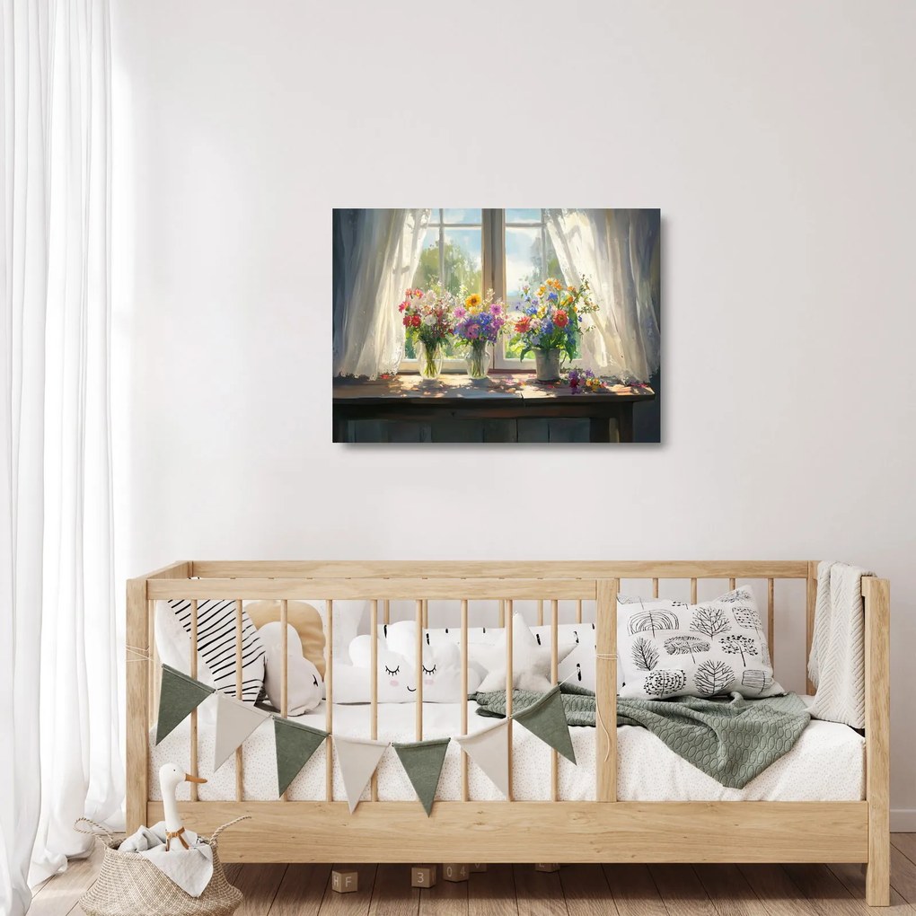 Üveg kép - Csokor az ablaknál (70x50 cm)