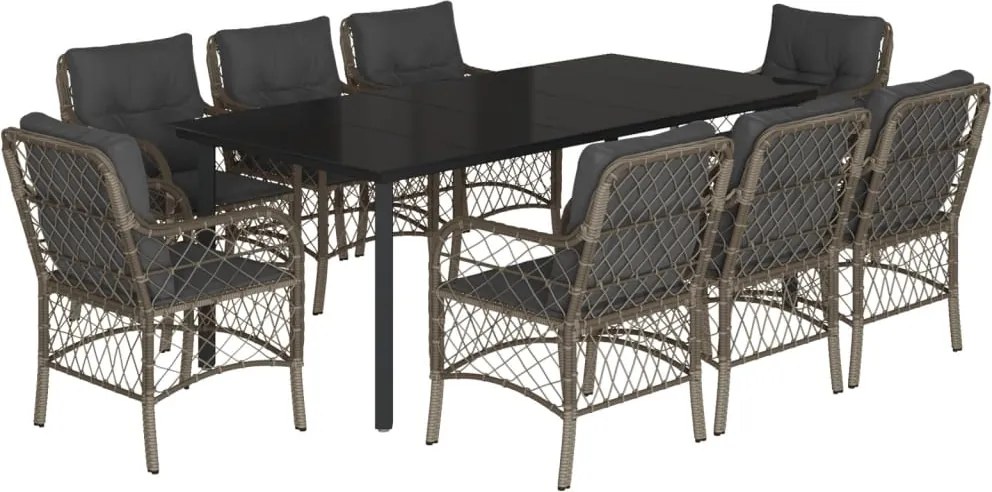 vidaXL 9 részes szürke polyrattan kerti étkezőgarnitúra párnával