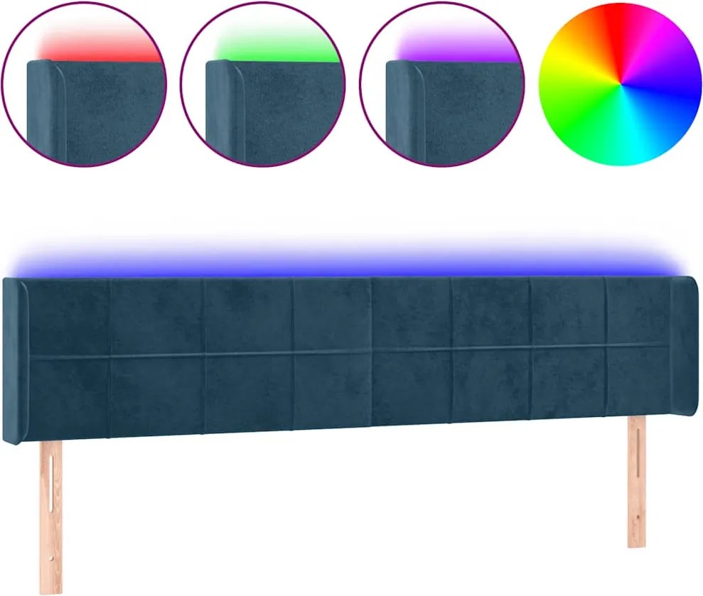 vidaXL sötétkék bársony LED-es fejtámla 183 x 16 x 78/88 cm