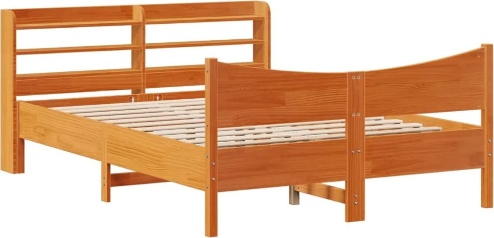 vidaXL viaszbarna tömör fenyőfa ágykeret fejtámlával 140 x 200 cm