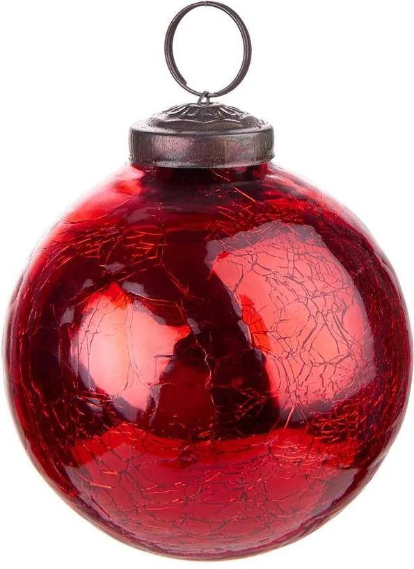 HANG ON üveggömb karácsonyfadísz repedezett piros, 8cm