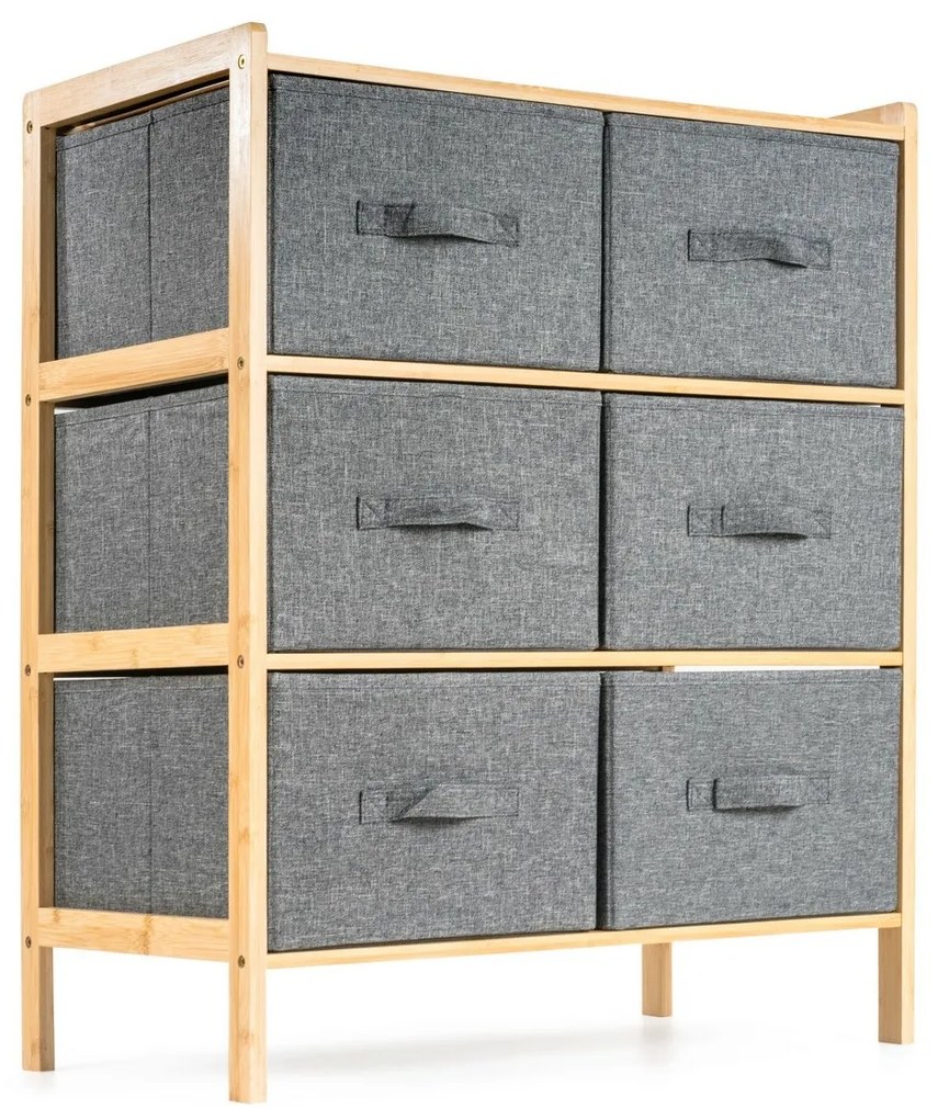 G21 Bambusz polc kosarakkal, 3 polc, szürke, 3 emelet