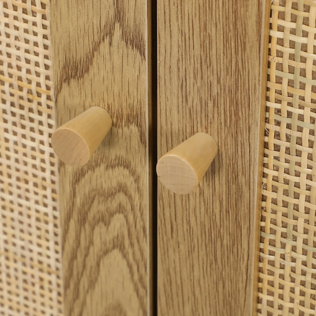 HOMCOM Büfé Vitrin, Rattan Ajtókkal és Állítható Polccal, Nappaliba és Étkezőbe, Méretek: 120 x 40 x 75 cm, Természetes Fa Megjelenés | Aosom