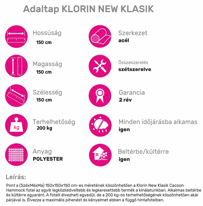 Függőfotel, piros, KLORIN NEW KLASIK