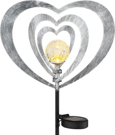 Globo 36580 Solar lámpa, ezüstszürke/fekete fém, matt fekete műanyag, átlátszó gömb repedezett üveg hatással, tolókapcsoló, AAA 300mAh 1.2V elemmel, IP44, HxSzxM: 280x60x820mm, tartozék: LED 0.06W 3V, 3000K