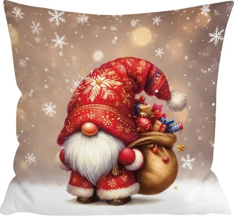 3D mikroszálas párnahuzat SANTA GNOME 45x45 cm, piros