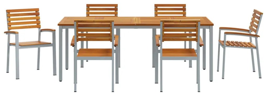7 darabos kerti étkező szett szilárd akácia fából és fémből