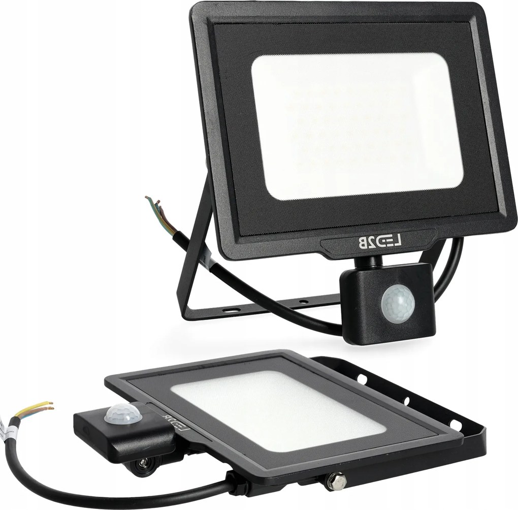 Kültéri Led fényvető 50W 4250lm 4000K Alkonyat mozgásérzékelő Fekete