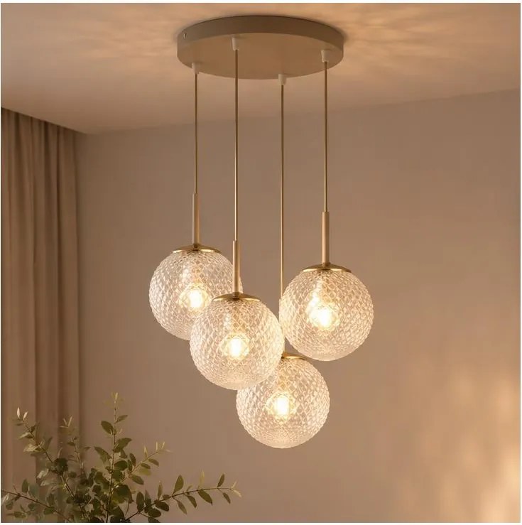 Brilagi - Kábeles csillár STELLA 4xE27/60W/230V bézs/arany