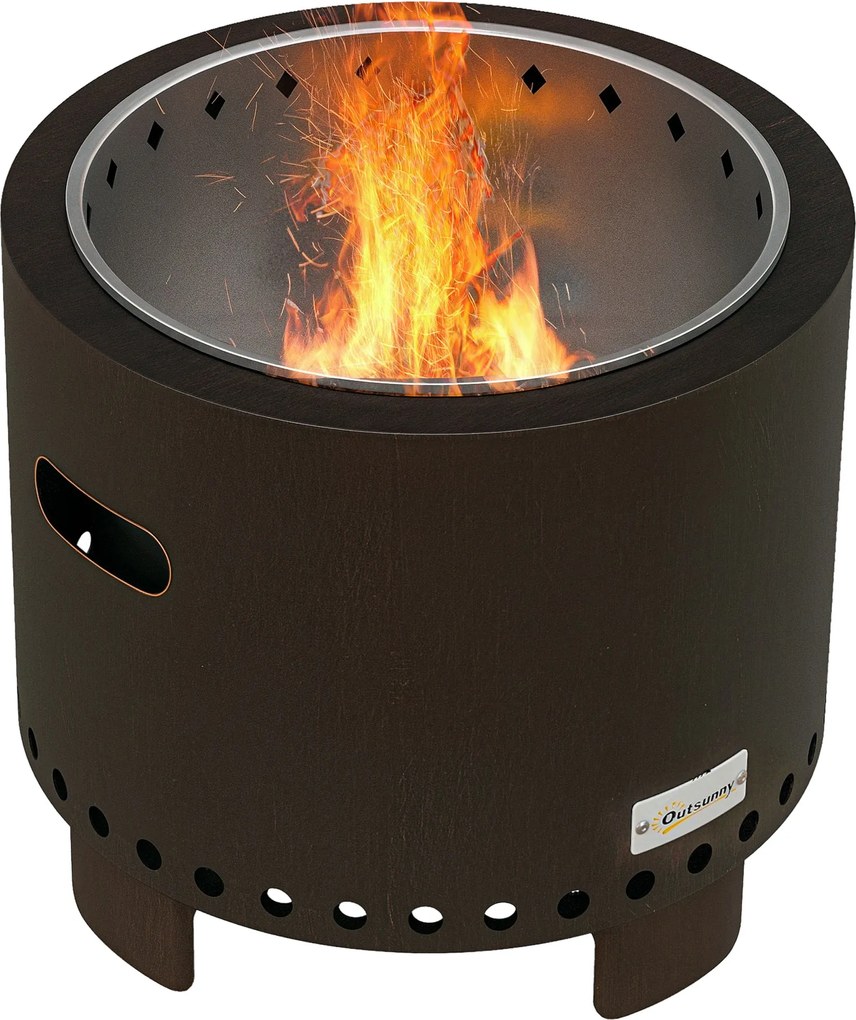 Outsunny Tűz Tál, Füstmentes Asztali Tűz, Ø45 cm-es Tűzhely Fogantyúval, Poker, Tűz Kosárkerthez, Kempinghez, Teraszhoz, Fém, Fekete | Aosom