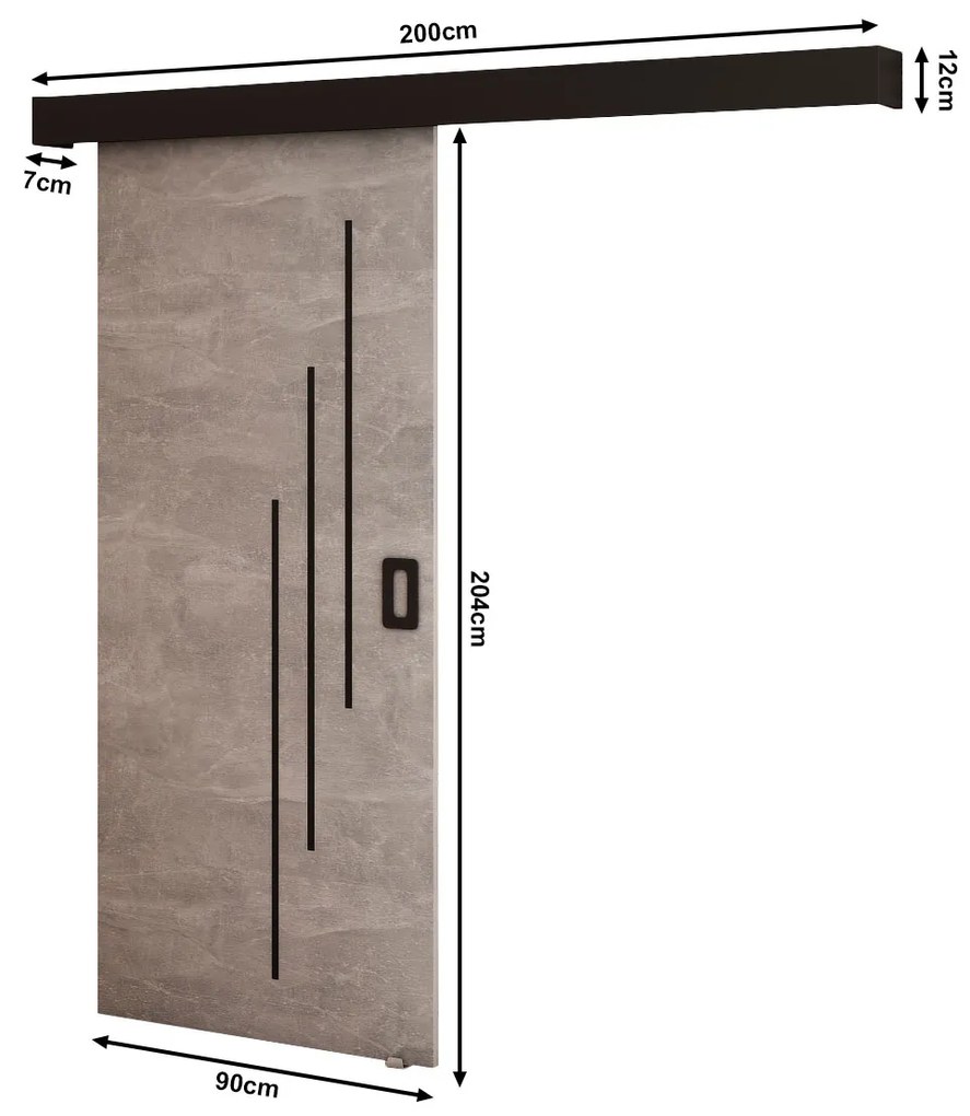 Tolóajtó 90 cm Bethany V (beton + matt fekete). 1043494