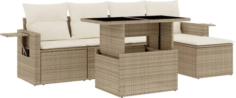 vidaXL 6 részes bézs polyrattan kerti ülőgarnitúra párnával