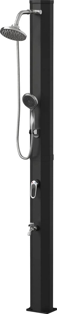 Outsunny 35 l napelemes kerti zuhany — fagyvédelem, dupla esőzuhany, lábmosó, max. 60 °C, medencéhez és kempinghez, áram nélkül, fekete | Aosom