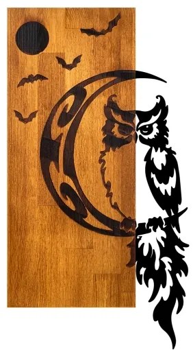 Falra szerelhető dekoráció 36x66 cm bagoly fa/fém
