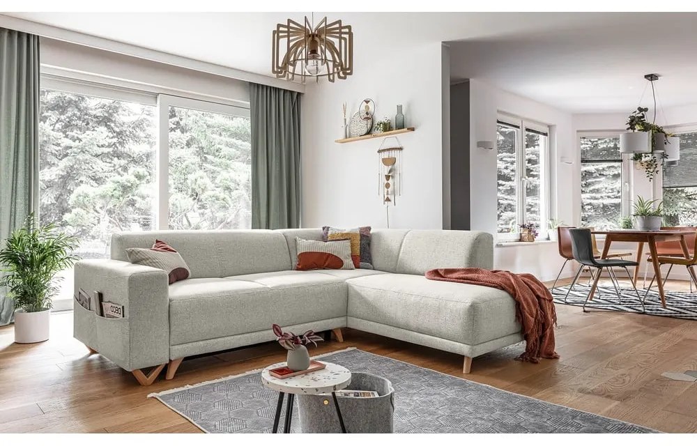 Bézs kinyitható-tárolóhelyes sarokkanapé (jobb oldali-L alakú) Classy Sophie – Miuform