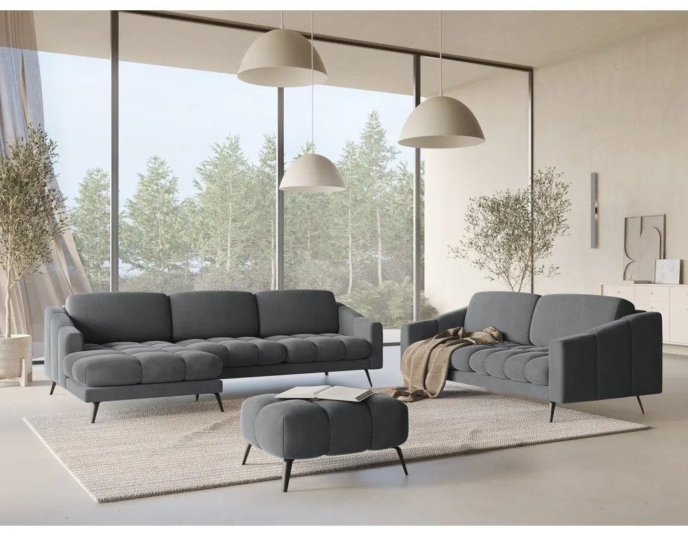 Szürke bársony sarokkanapé (bal oldali) Nalu – Makamii